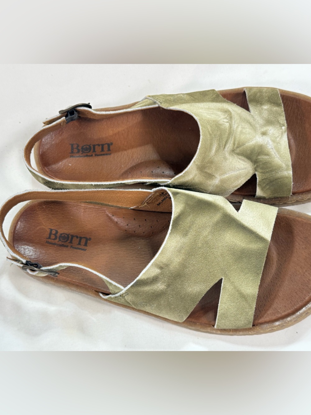 BORN Light Olive and white tie dye CARAH suede slingback Sandals size 10 - Picture 2 of 8